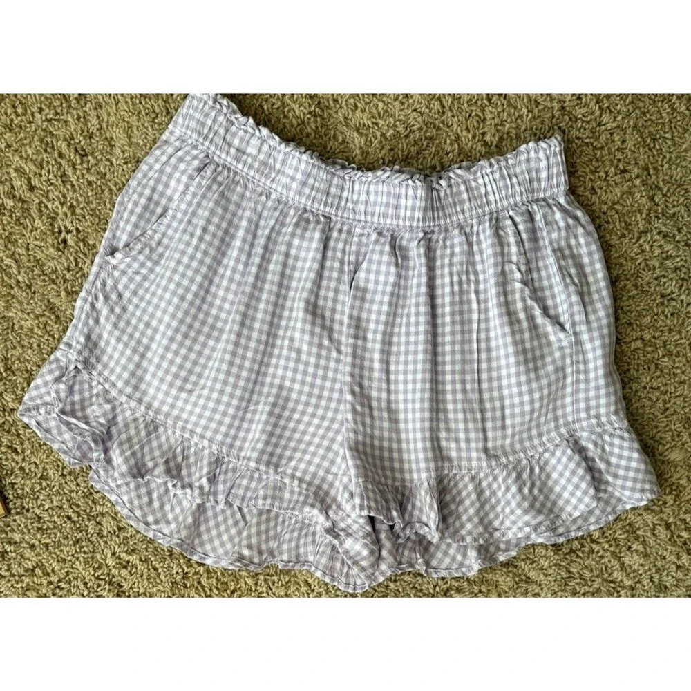 Hollister Ultra High-Rise Ruffle Shorts Lavender Gingham Check Women's Medium